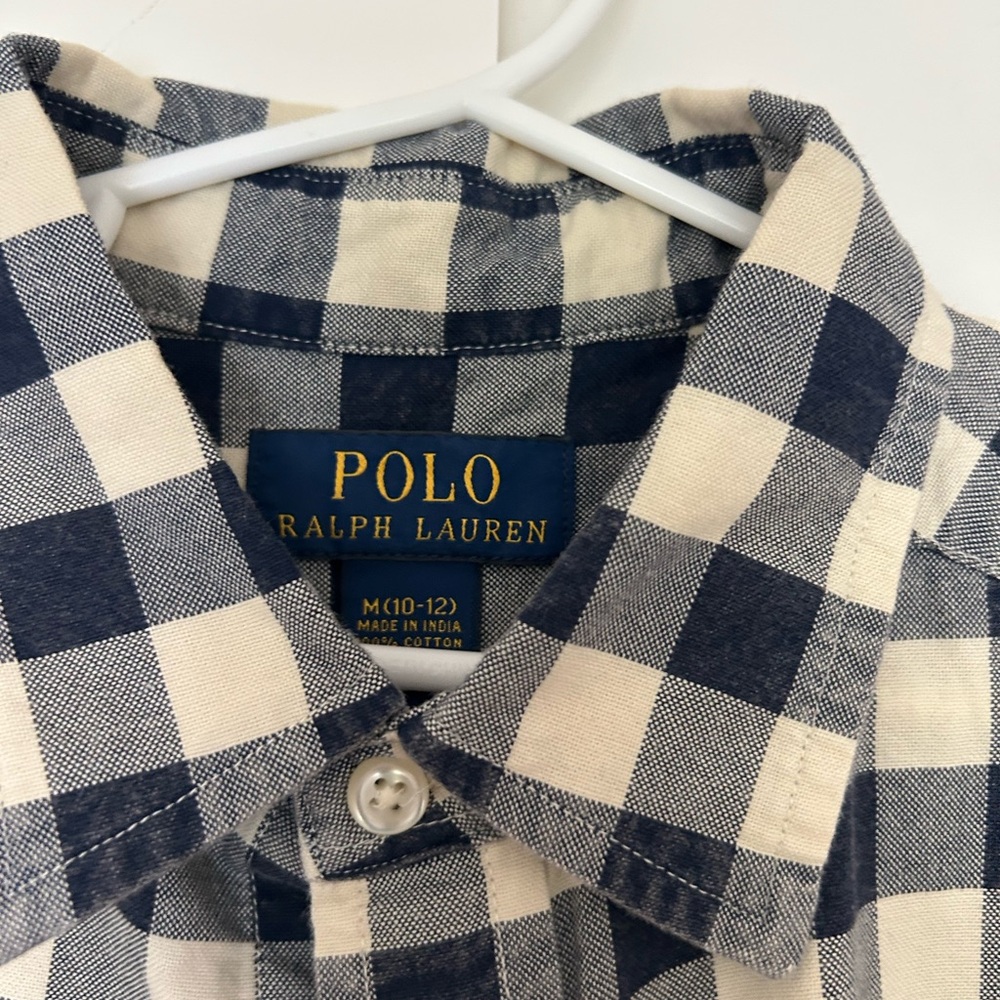 Polo by Ralph Lauren Blue and Cream Checkered Kids Button Down Shirt Boys medium
